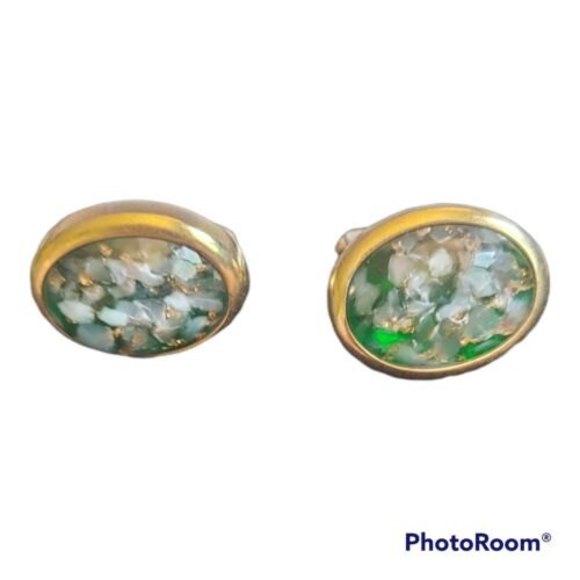 Anson 60s Vintage Confetti Lucite Cufflinks & Tie Bar - Picture 6 of 7